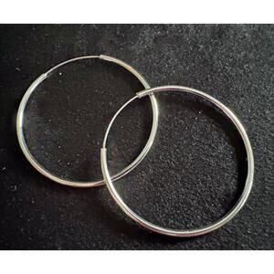 New Large Silver Tone Hoop Earrings 2" Classic Round Hoops Lightweigh E89